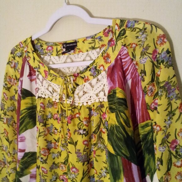 New Directions Blouse S Half Sleeve Boho Flowing Lace Floral Patchwork Colorful - Picture 8 of 15